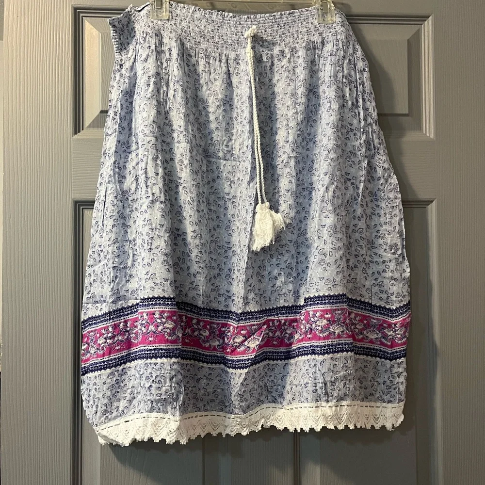 Studio West White and Blue Smocked Bubble Skirt - Picture 1 of 2